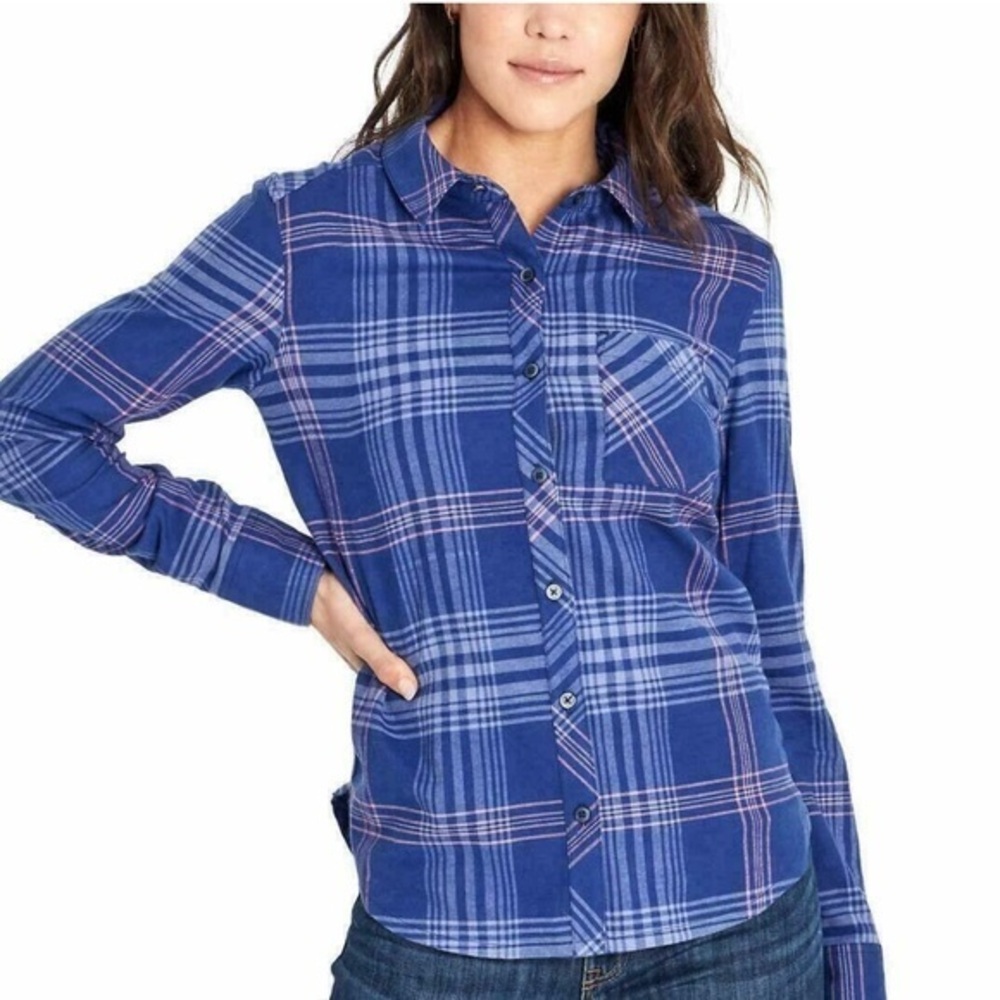 🥑Orvis plaid stretch flannel button down shirt chest pocket blue pink XS